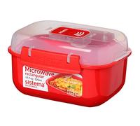 Sistema Rectangle Microwave Container | 525 ml | BPA-Free | Red/Clear | BPA-free construction ensures completely safe heating, preserving flavor and quality during busy commercial meal prep.