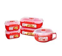 Sistema Rectangular Lunch Box Set (2 x 1.25L + 2 x 525ml) + 850ml Round Breakfast Bowl - BPA-Free Microwave & Freezer Safe