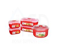 Sistema Rectangular Lunch Box Set (2 x 1.25L + 2 x 525ml) + 915ml Round Breakfast Bowl - BPA-Free Microwave & Freezer Safe
