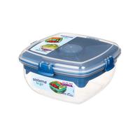 Sistema Salad Max To Go 1.63L - Clear Container With Blue Divided Tray & Clip, Dressing Pot, Cutlery Set, Leak-Proof, Bpa-Free