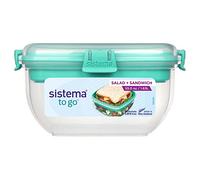 Sistema Salad + Sandwich Lunch Box To Go | 1.65 Litre Food Storage Container with Compartments | BPA-Free | Assorted Colors (Not Selectable)