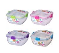 Sistema Klip It Salad To Go 1.1 Litre Container 21356,Clear with Coloured Clips, Assorted Colours, One Only Supplied
