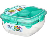 Sistema Klip It Salad To Go 1.1 Litre Container 21356,Clear with Coloured Clips, Assorted Colours, One Only Supplied