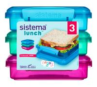 Sistema Lunch Sandwich Box, 450 ml-Assorted Colours with Contrasting Clips, Pack of 3, 1.55 x 15 x 12.4 cm