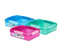 Sistema Snack Attac Duo Lunch Box 975Ml - 3 Pack (1 Turquoise, 1 Pink, 1 Blue), 3-Compartment Lunch Box With Easy-Lock Clips