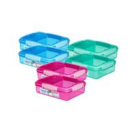 Sistema Snack Attac Duo Lunch Box 975Ml - 6 Pack (2 Turquoise, 2 Pink, 2 Blue), 3-Compartment Lunch Box With Easy-Lock Clips
