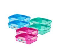 Sistema Snack Attac Duo Lunch Box 975ml - 6 Pack (2 Turquoise, 2 Pink, 2 Blue), 3-Compartment Lunch Box with Easy-Lock Clips