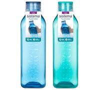 Sistema Square Water Bottles | 1L | Leakproof Kids Water Bottles | Ocean Blue & Minty Teal | 2 Count