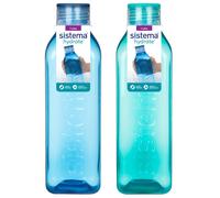Sistema Square Water Bottles | 1L | Leakproof Kids Water Bottles | Ocean Blue & Minty Teal | 2 Count