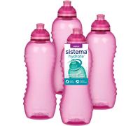 Sistema Squeeze Twist 'n' Sip Sports Water Bottles | 460 ml | Leakproof Kids Water Bottles | BPA-Free | Pink | 4 Count