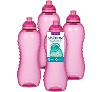 Sistema Squeeze Twist 'n' Sip Sports Water Bottles | 460 ml | Leakproof Kids Water Bottles | BPA-Free | Pink | 4 Count