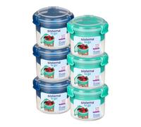 Sistema To Go Breakfast Bowl 530Ml - 6-Pack (3 Turquoise, 3 Blue) With Removable Tray, Clip Spoon, Dual-Compartment, Bpa-Free