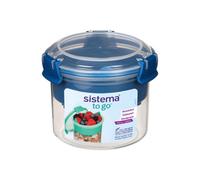 Sistema To Go Breakfast Bowl 530Ml - Blue Removable Tray & Clip Spoon, Dual-Compartment, Easy-Lock Clips, Flexible Seal, Bpa-Free