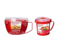 Sistema to Go Microwave Healthy Noodle Bowl 940ml and Sistema Microwave Soup Mug, 656 ml Bundle - Red/Clear