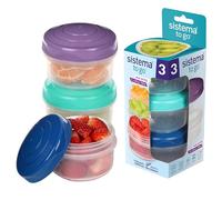 Sistema TO GO Mini Bites Snack Pots | 130 ml | Stackable Snack Boxes for Kids Travel | Food Containers with Lids | 3 Count