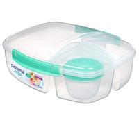 Sistema To Go Triple Split Lunch Box with Yoghurt Pot | 2L Air-Tight and Stackable Food Storage Container | BPA-Free | Minty Teal