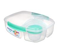 Sistema To Go Triple Split Lunch Box with Yoghurt Pot | 2L Air-Tight and Stackable Food Storage Container | BPA-Free | Minty Teal