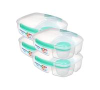 Sistema Triple Split TO GO 2L (67.6 oz) Lunch Box - 4-Pack, Turquoise, 3-Compartment with 150ml Yogurt Pot, Leak-Proof, BPA-Free