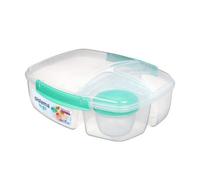 Sistema Triple Split To Go 2L (67.6 Oz) Lunch Box - Turquoise, 3-Compartment With 150Ml Yogurt Pot, Leak-Proof, Bpa-Free