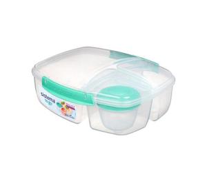 Sistema Triple Split To Go 2L (67.6 Oz) Lunch Box - Turquoise, 3-Compartment With 150Ml Yogurt Pot, Leak-Proof, Bpa-Free