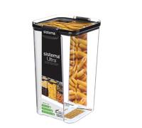 Sistema Ultra Airtight Pantry Storage Container | 1.3 Litre Square Food Storage Container | Stackable | with Locking Clips | BPA-Free | Clear with Black Accents