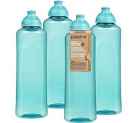 Sistema Twist 'n' Sip Squeeze Sports Water Bottles Kids Water Bottles 480 ml BPA-Free Made Using Recycled Plastic Teal Stone 4 Count,Turquoise