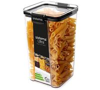 Sistema Ultra Airtight Pantry Storage Container | 1.3 Litre Square Food Storage Container | Stackable | with Locking Clips | BPA-Free | Clear with Black Accents