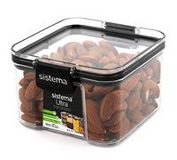 Sistema Ultra Airtight Pantry Storage Container | 460 ml Square Food Storage Container | Stackable | with Locking Clips | BPA-Free | Clear with Black Accents