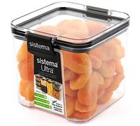 Sistema Ultra Airtight Pantry Storage Container | 700 ml Square Food Storage Container | Stackable | with Locking Clips | BPA-Free | Clear with Black Accents