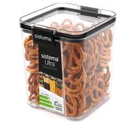 Sistema Ultra Airtight Pantry Storage Container | 920 ml Square Food Storage Container | Stackable | with Locking Clips | BPA-Free | Clear with Black