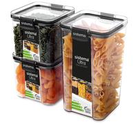 Sistema Ultra Tritan Airtight Pantry & Kitchen Storage Containers | 3 Square Plastic Food Containers with Lids (1x 1.3L + 2x 700ml) | Stackable | wit
