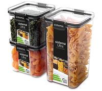 Sistema Ultra Tritan Airtight Pantry & Kitchen Storage Containers | 3 Square Plastic Food Containers with Lids (1x 1.3L + 2x 700ml) | Stackable | with Locking Clips | BPA-Free