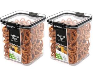 Sistema Ultra Tritan Airtight Pantry Storage Container, 920 ml Square Food Storage Container, Stackable with Locking Clips, BPA-Free, Clear with Black Accents (Pack of 2)