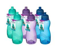 Sistema Wave Twist 'n' Sip Squeeze Sports Water Bottle Set (600Ml, 2 Turquoise, 2 Pink, 2 Blue) - Leakproof, Bpa-Free & Recyclable