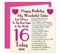 Sister 16th Happy Birthday Card - Lots Of Love To The Best Sister In The World - 16 Today