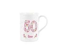 Sister 50th Birthday Mug - Pink Floral Bone China Tea/Coffee Cup Gifts