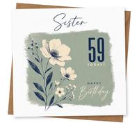 Sister 59th Birthday Card, Elegant Floral Birthday Card for Sister, Happy 59 Today Design