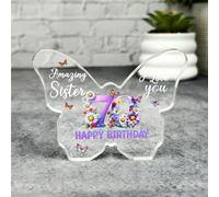 Sister 70th Happy Birthday Present Floral Butterfly Plaque Keepsake Gift - Small Gifts For Him For Her, Present, Acrylic Plaque, Unqiue Gift, Ornament, Décor, Plaque, trinket, Keepsake Gift