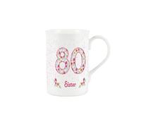 Sister 80th Birthday Mug - Pink Floral Bone China Tea/Coffee Cup Gifts
