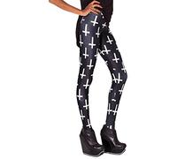 Sister Amy Girl Geometric Printed Ankle Elastic Tights Leggings, Cross in Black, Large