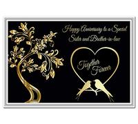 Sister and Brother in Law Anniversary Card - Wedding Anniversary Keepsake Greeting - Happy Wishes Special Couple - Blank Inside to Write own Message - Quality - Love Birds Silhouette