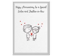Sister and Brother in law Anniversary Card - Wedding Anniversary Keepsake Greeting - Happy Wishes Special Couple - Blank inside to write own message - Cartoon Couple in love