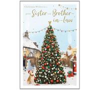 Sister and Brother-in-Law Christmas Card - Special Finishes - Dog and Decorated Tree - Artistic Festive Design - Illustrated Insert Leaf - Made in the UK - Eco-Friendly