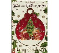 Sister and Brother-in-Law Christmas Card with Gold Foil | 13 x 19 cm, Gold Foil Detail, Festive Bauble Design, Verse Inside, Holly & Bear Motif