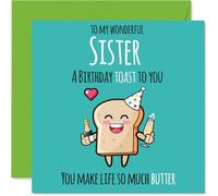 Sister Birthday Card - Cute Toast - Happy Birthday Card for Sister from Brother Sibling, 145mm Bday Greeting Cards
