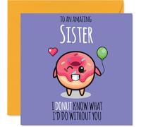 Sister Birthday Card - Donut What I'd Do - Happy Birthday Card for Sister from Brother Sibling, 145mm cute donut Bday Greeting Cards