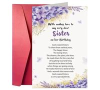 Sister Birthday Card, Double Sided Happy Birthday Greeting Card With Red Envelope, Blank Inside Thank You Cards With Endless Love To My Very Dear Sister On Her Birthday For Anniversary, Christmas