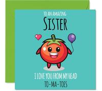 Sister Birthday Card - From My Head TO-MA-TOES - Happy Birthday Card for Sister from Brother Sibling, 145mm cute tomato Bday Greeting Cards