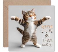 Sister Birthday Card - Love You This Much! - Happy Birthday Card for Sister from Brother Sibling, 145mm Purrfect Cat Lover Bday Greeting Cards