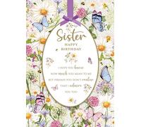 SISTER Birthday Card Oxeye Daisy from the wonderful handmade Pizazz Gallery Keepsakes range Elegant gold overlay and removable keepsake.